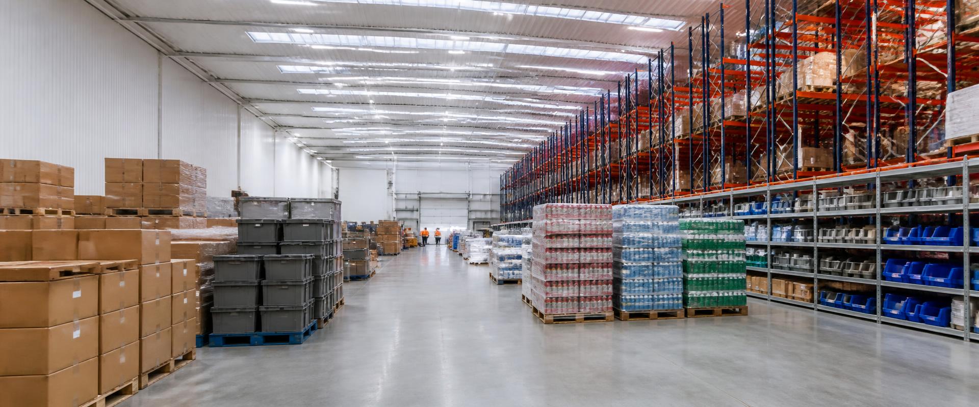 Modern Australian warehouse storing cartons, totes, palletised goods and shelved components